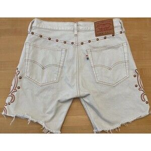 Levi's Gay Pride Shorts Button‎ Fly Stitching & Embellished Off-white 31"